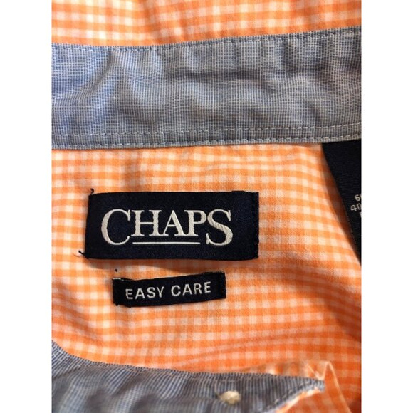 Chaps Mens Size Medium Orange/White Check Long Sleeve Button Up Shirt - Picture 7 of 10